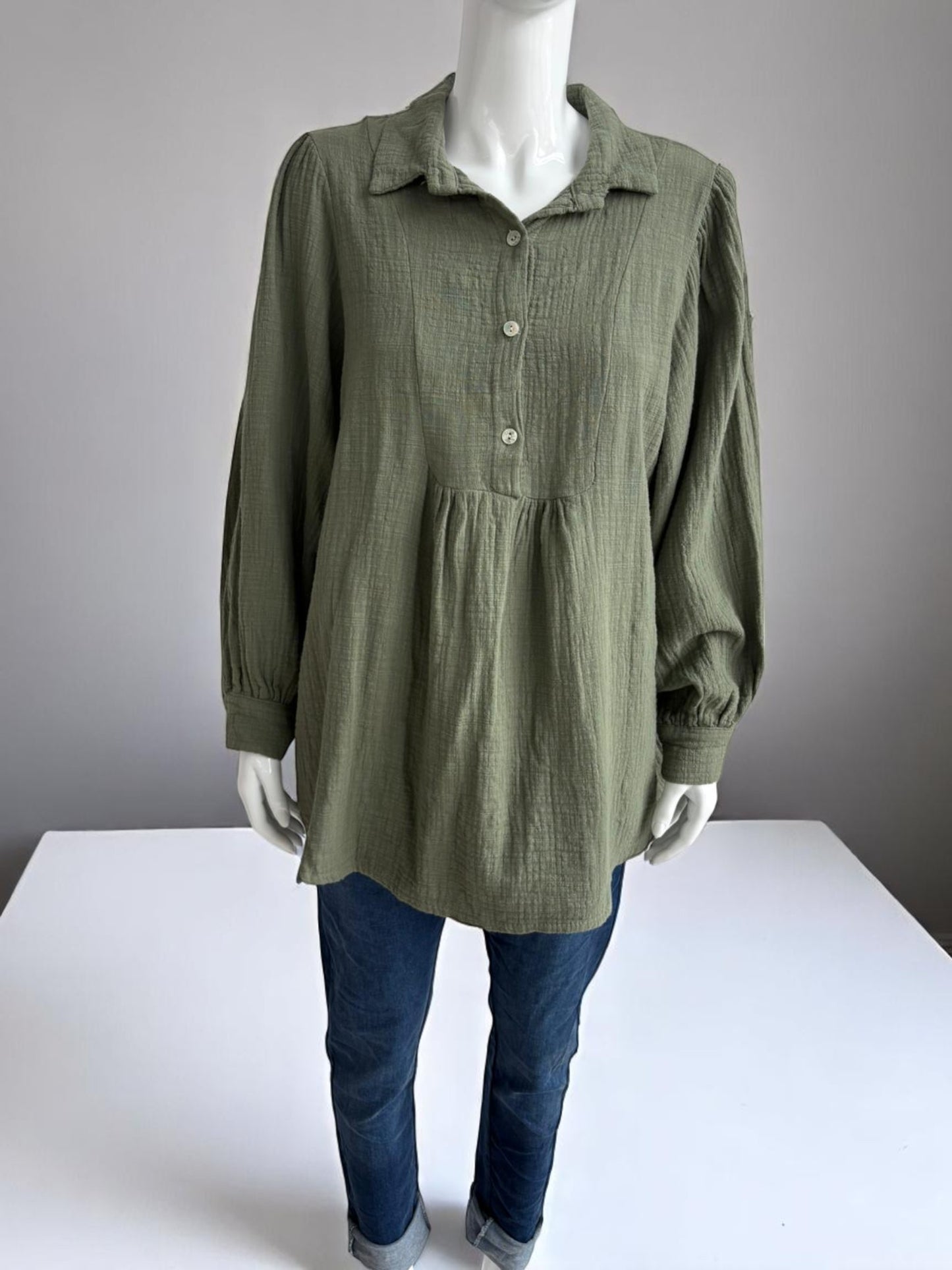 Cotton Smock button Neck Shirt