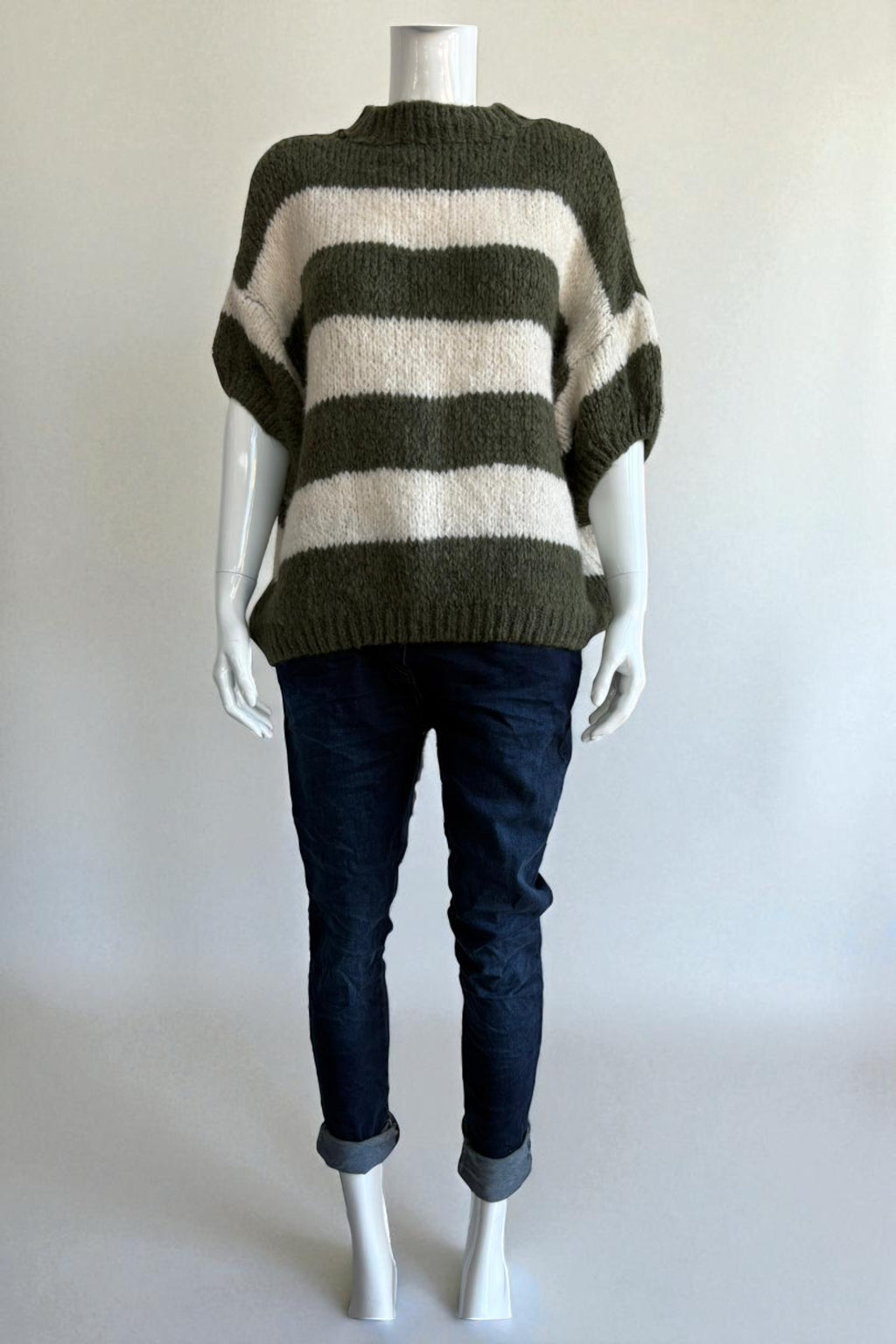 Chunky Knit Striped Short Sleeve Sweater