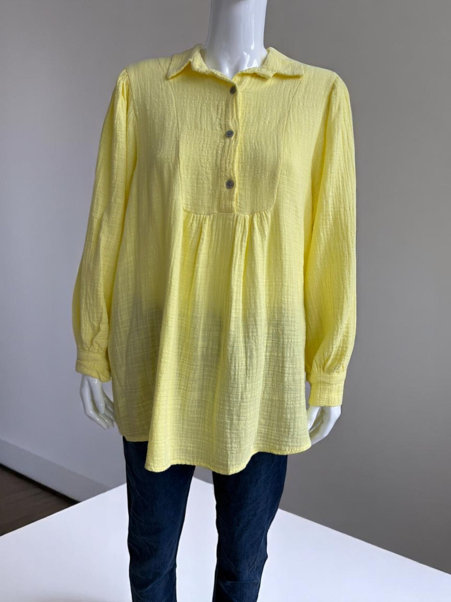 Cotton Smock button Neck Shirt