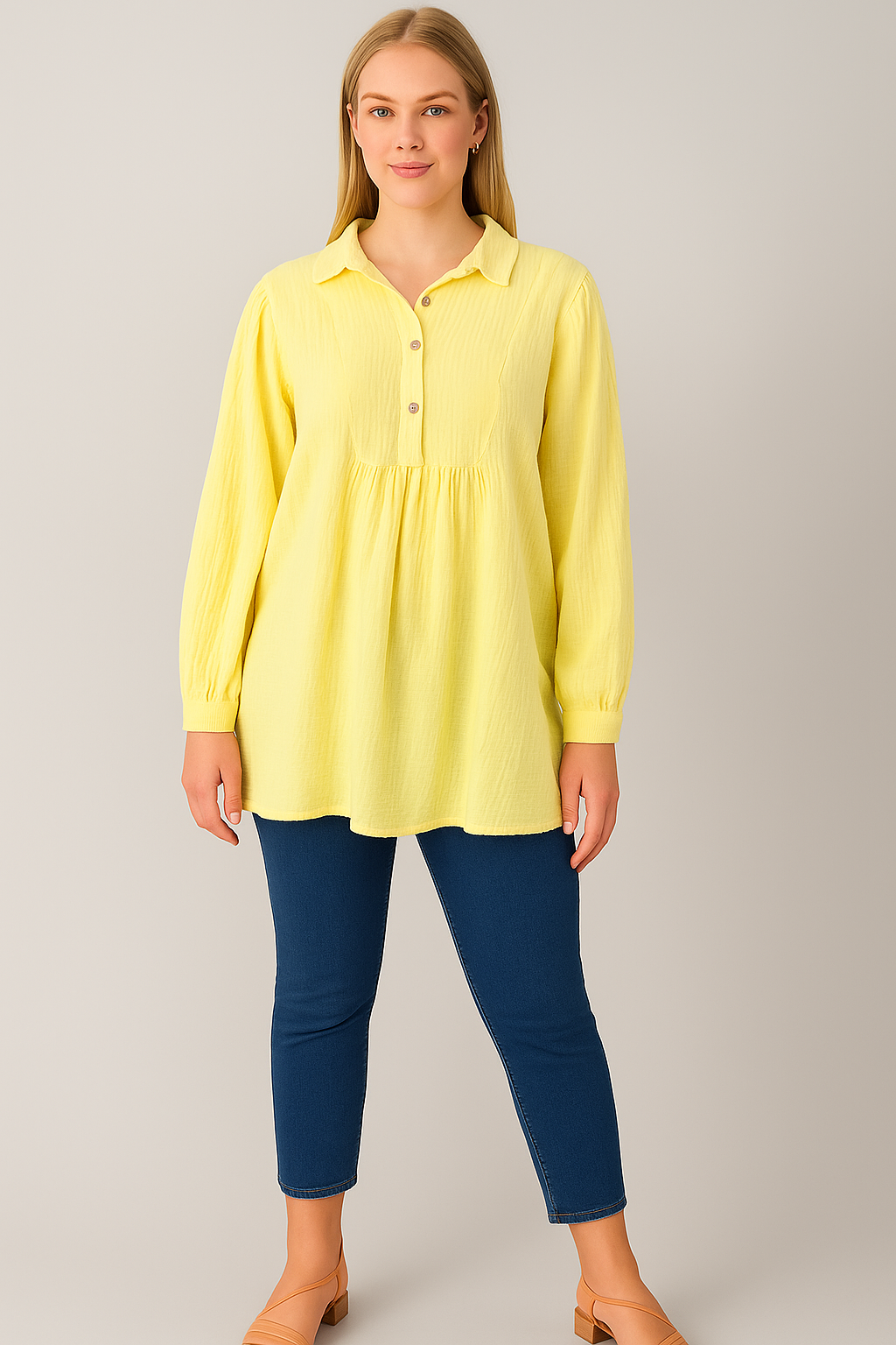 Cotton Smock button Neck Shirt