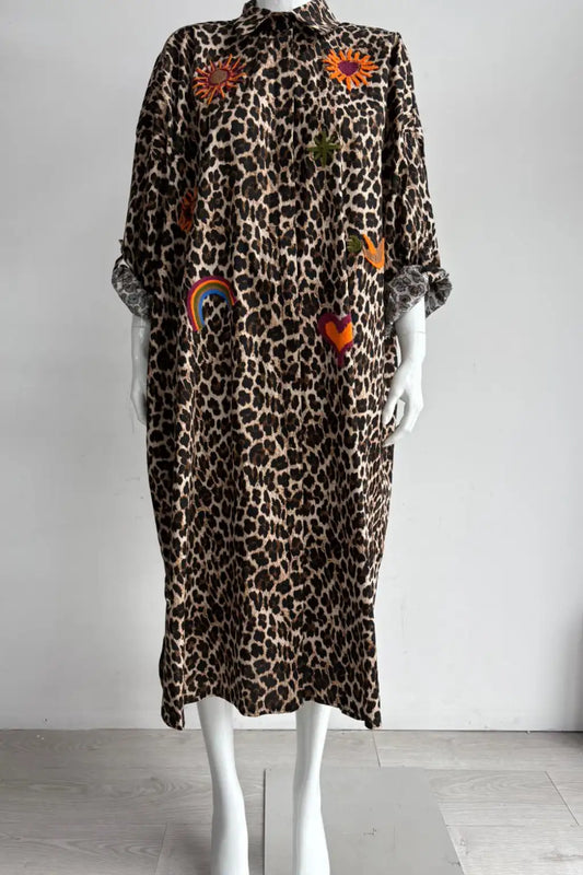 Zetaotto Embroidered Shirt Dress