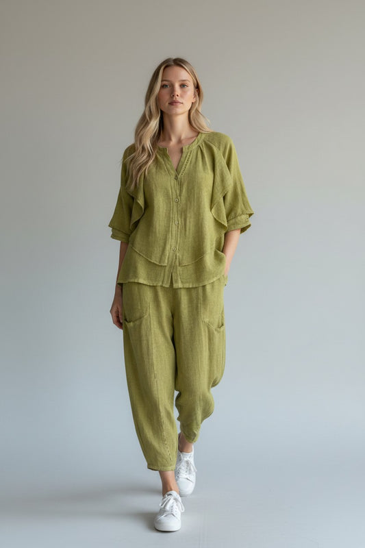 Linen Frill Shirt Lagenlook