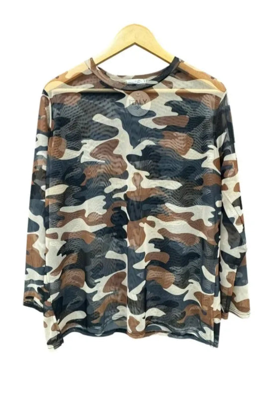 Made in Italy Fine Mesh Top Camouflage Print