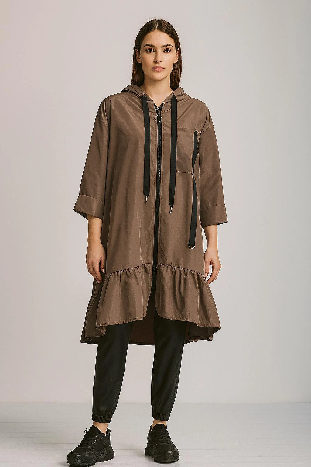 Made in Italy Frill Bottom Hooded Rain Mac