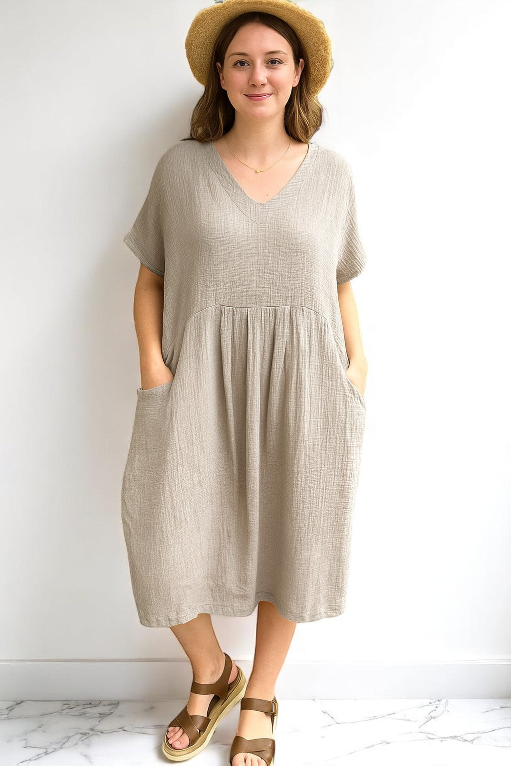 Pleated Cocoon Dress Lagenlook