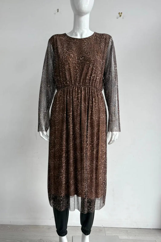 Leopard Print Stretchy Tulle Dress