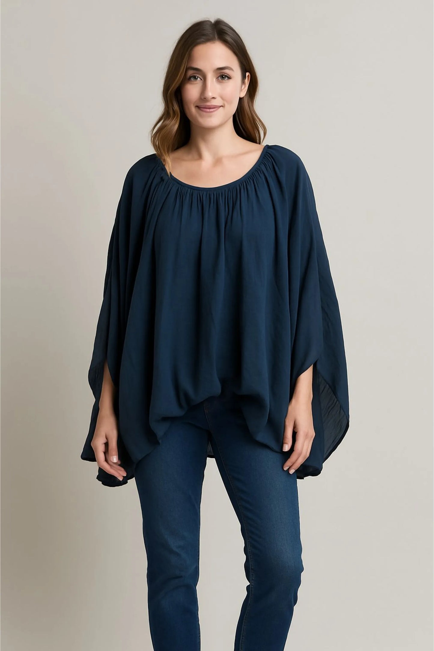 Cotton Puffball Drape Side Top Quirky