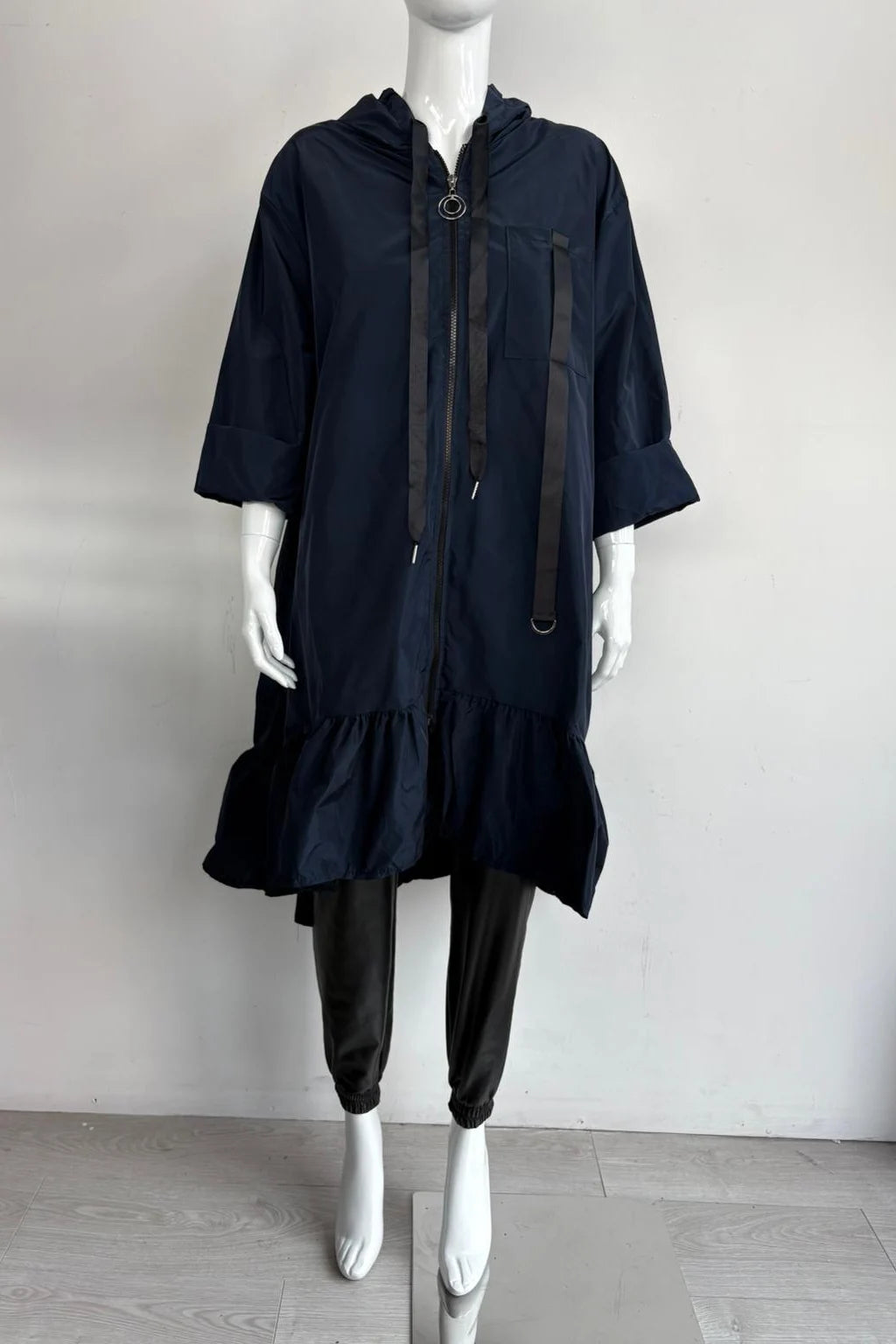 Made in Italy Frill Bottom Hooded Rain Mac