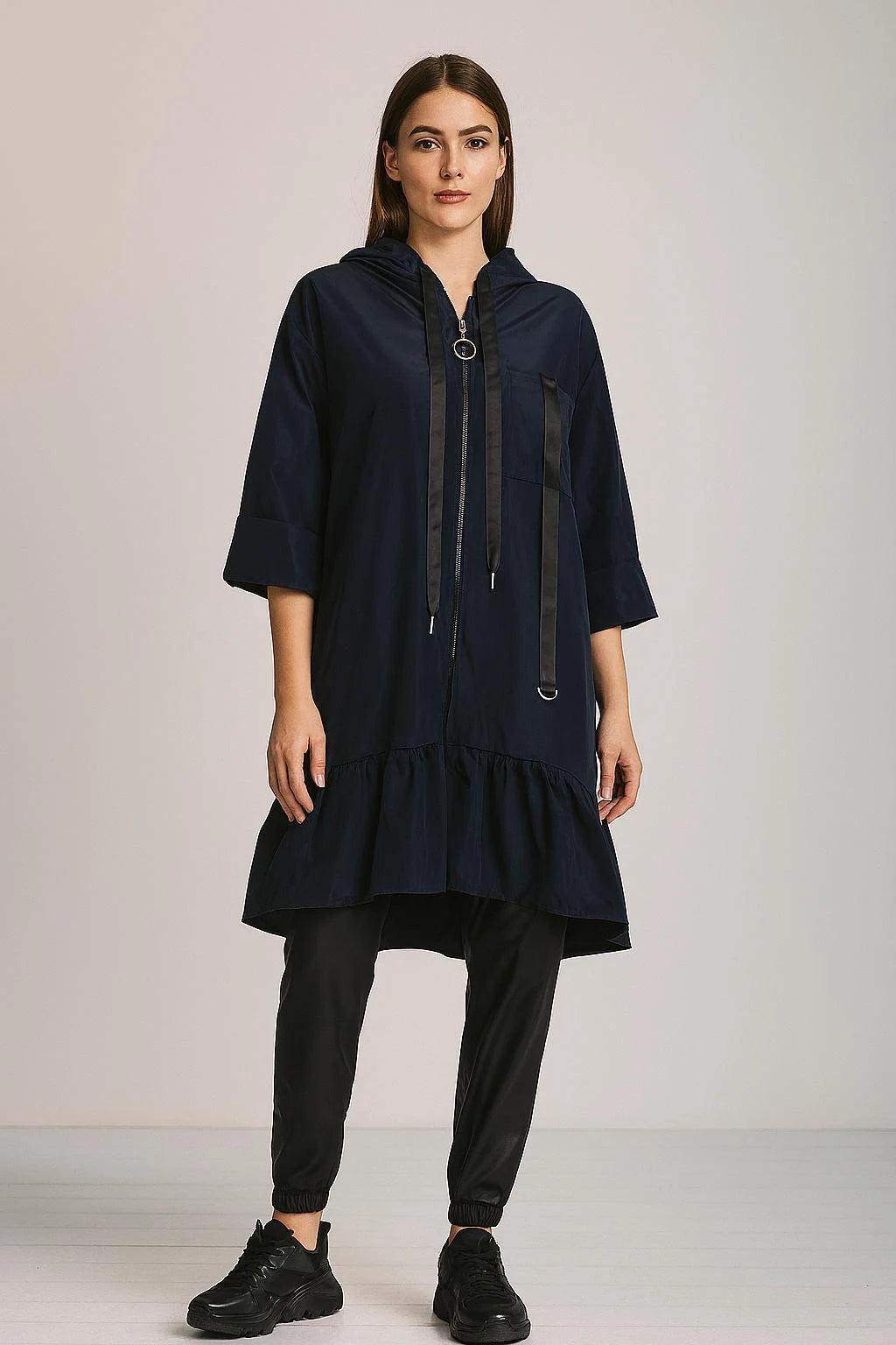 Made in Italy Frill Bottom Hooded Rain Mac