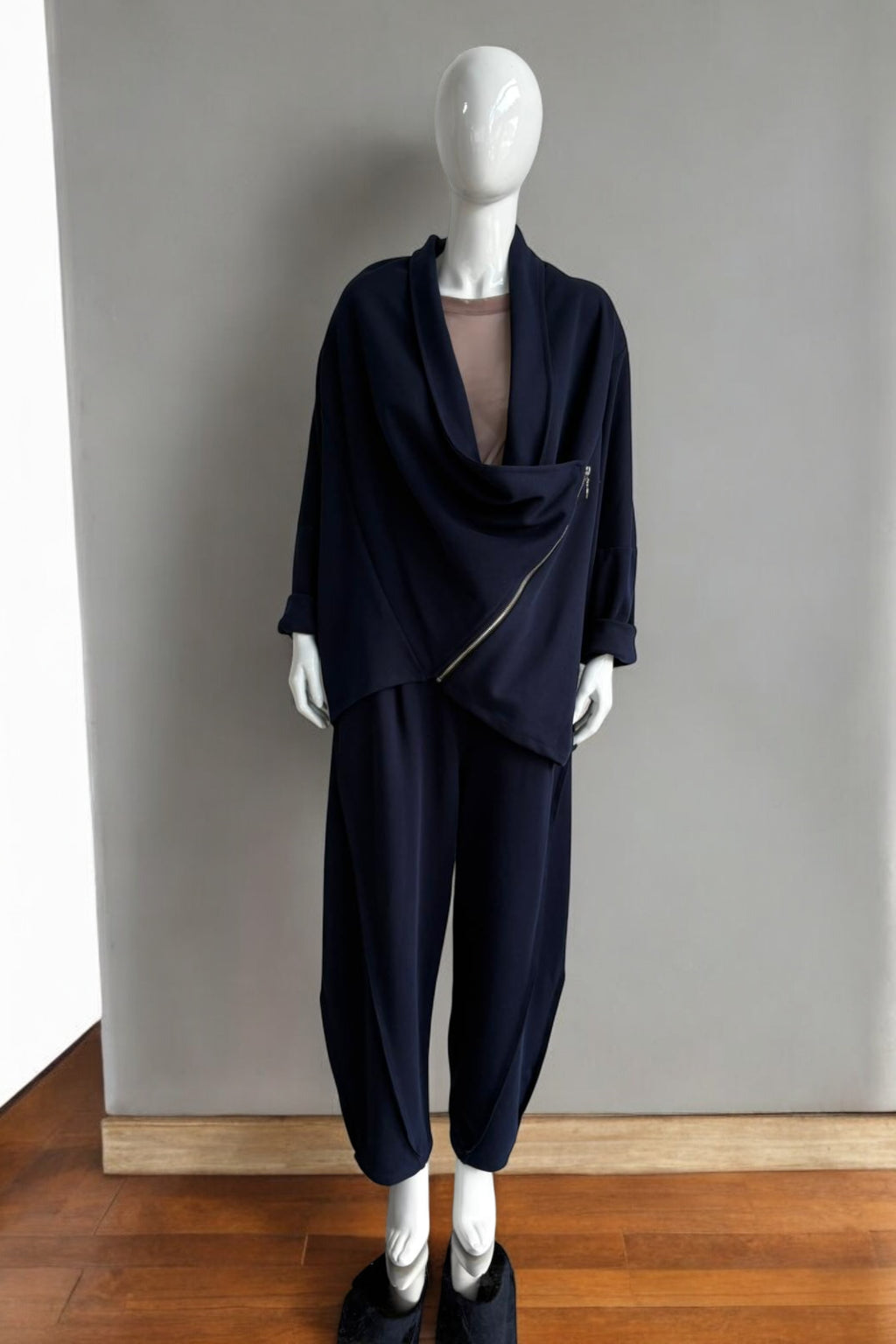 Asymmetrical Draped Zip Jacket Lagenlook