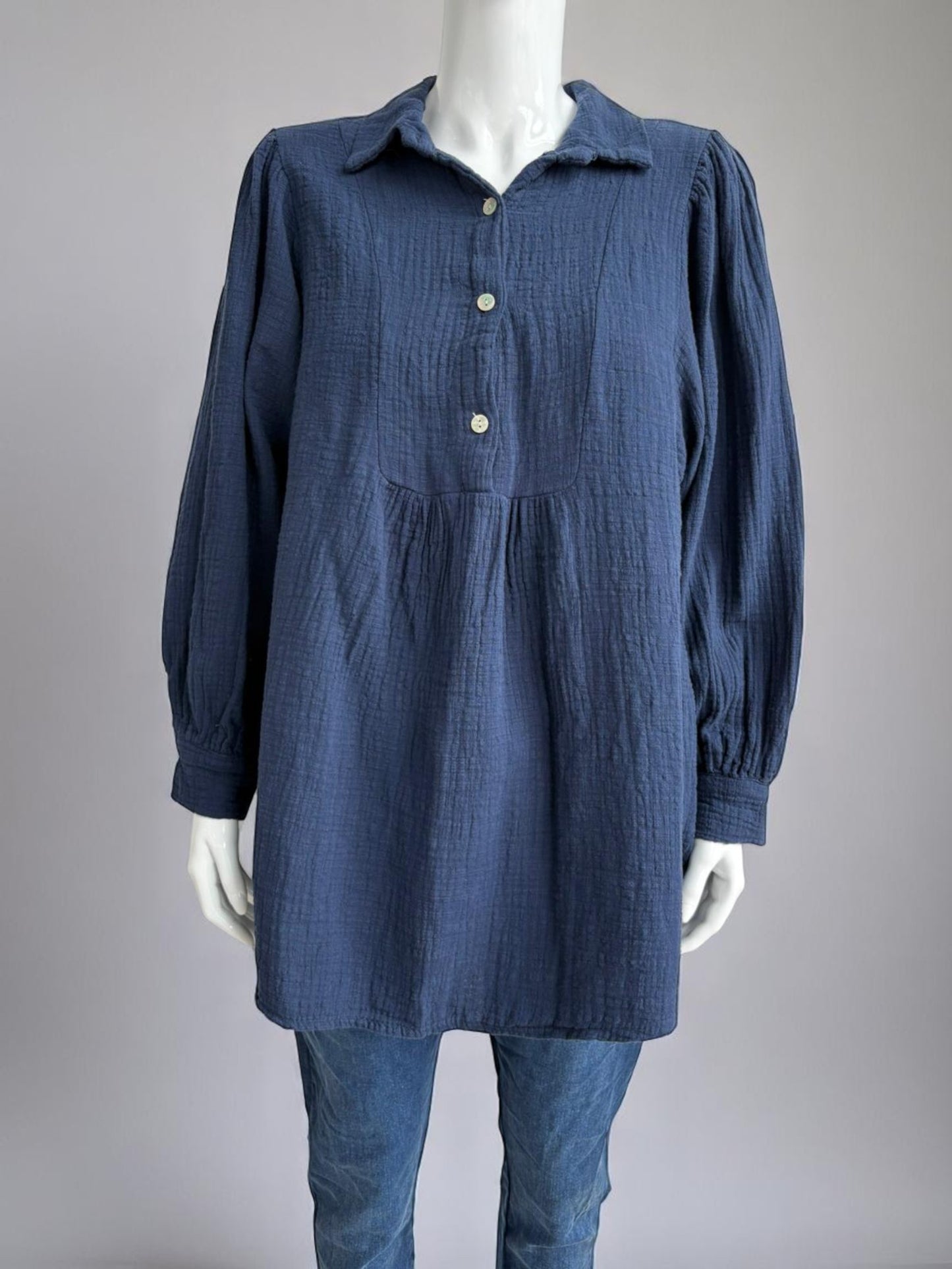 Cotton Smock button Neck Shirt