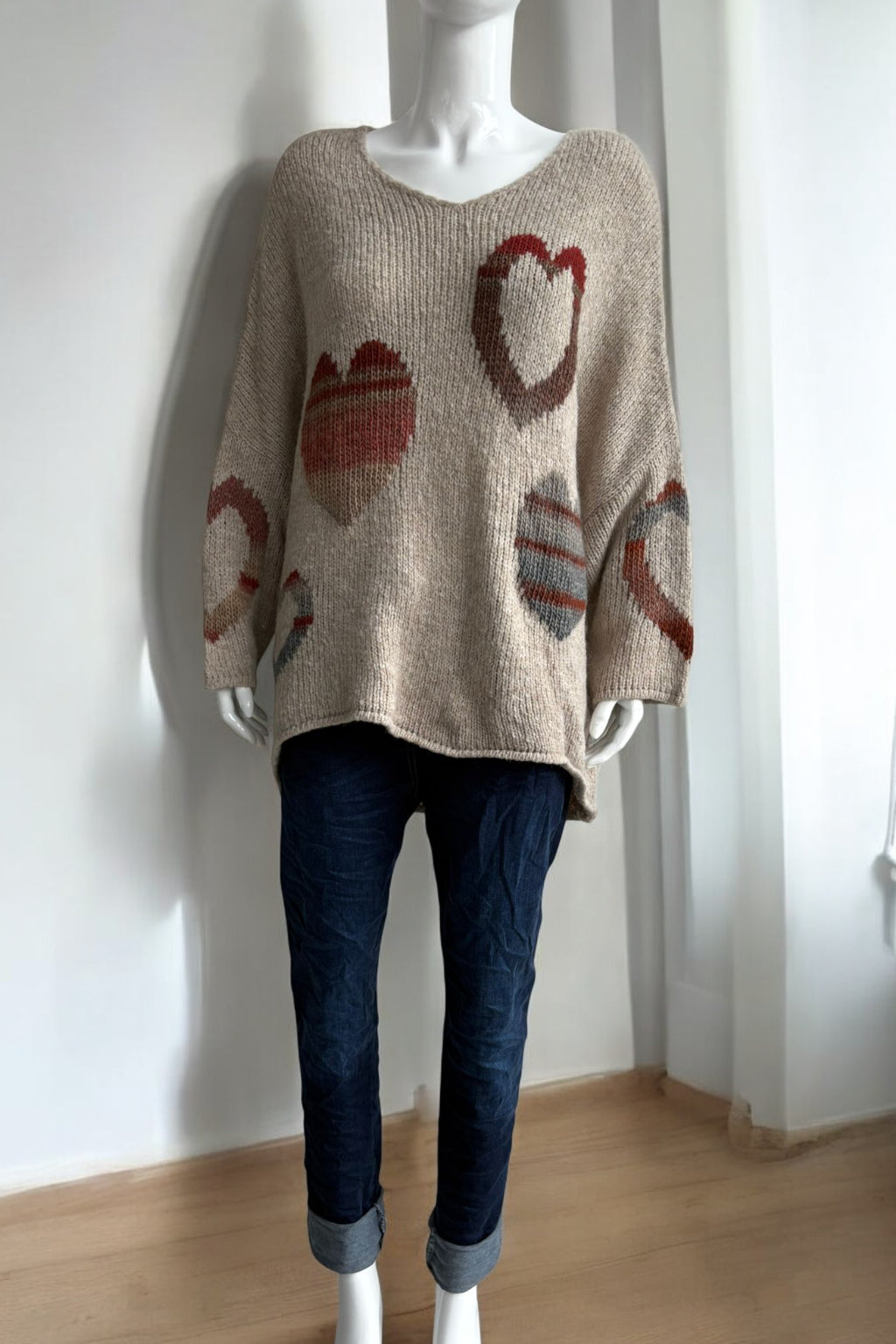 Women's Wool Heart Knit Slouch Jumper