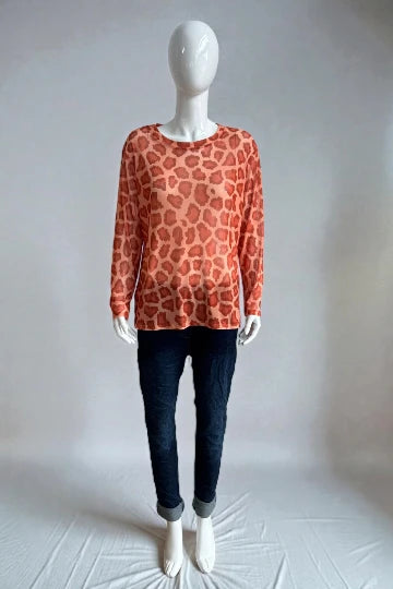 Made in Italy Leopard Print Mesh Tops