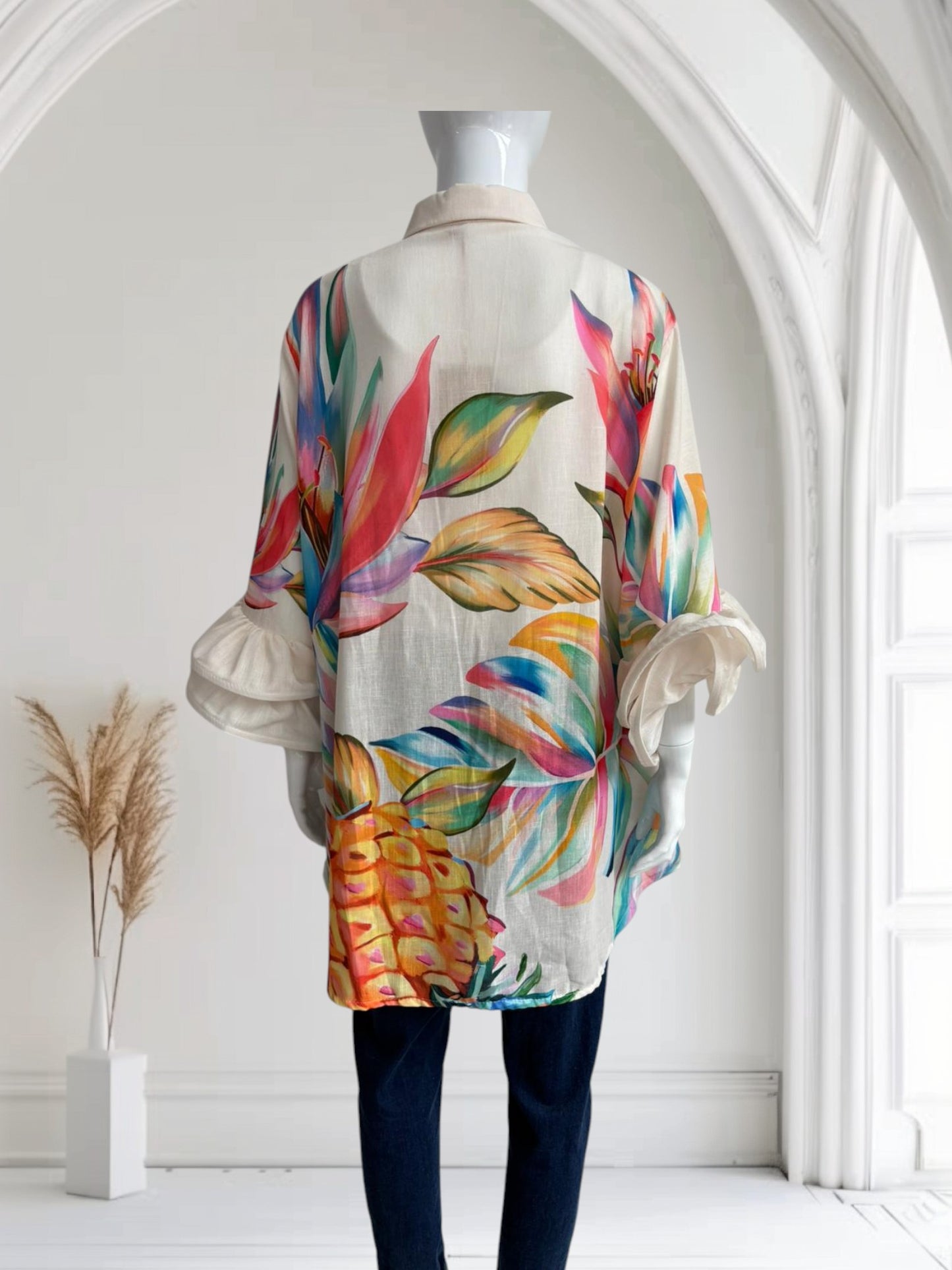 Italian Floral Print Flute Sleeve Shirt