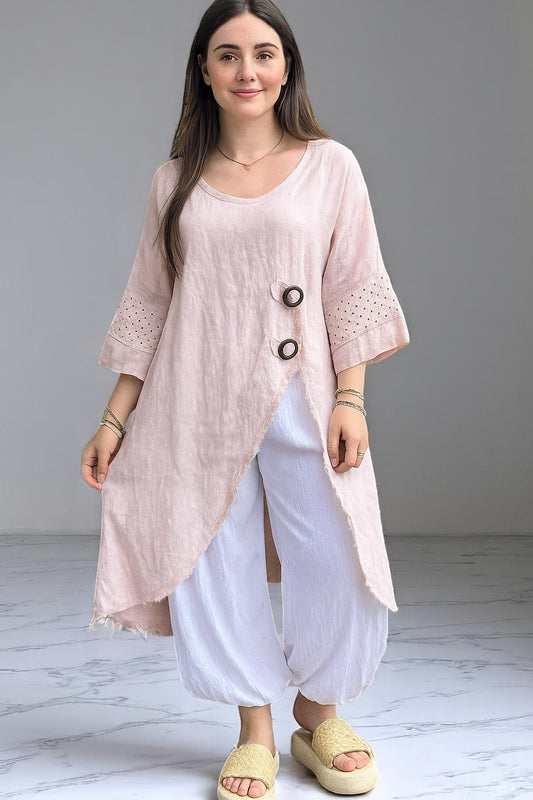 Linen Side Button Slant Dress