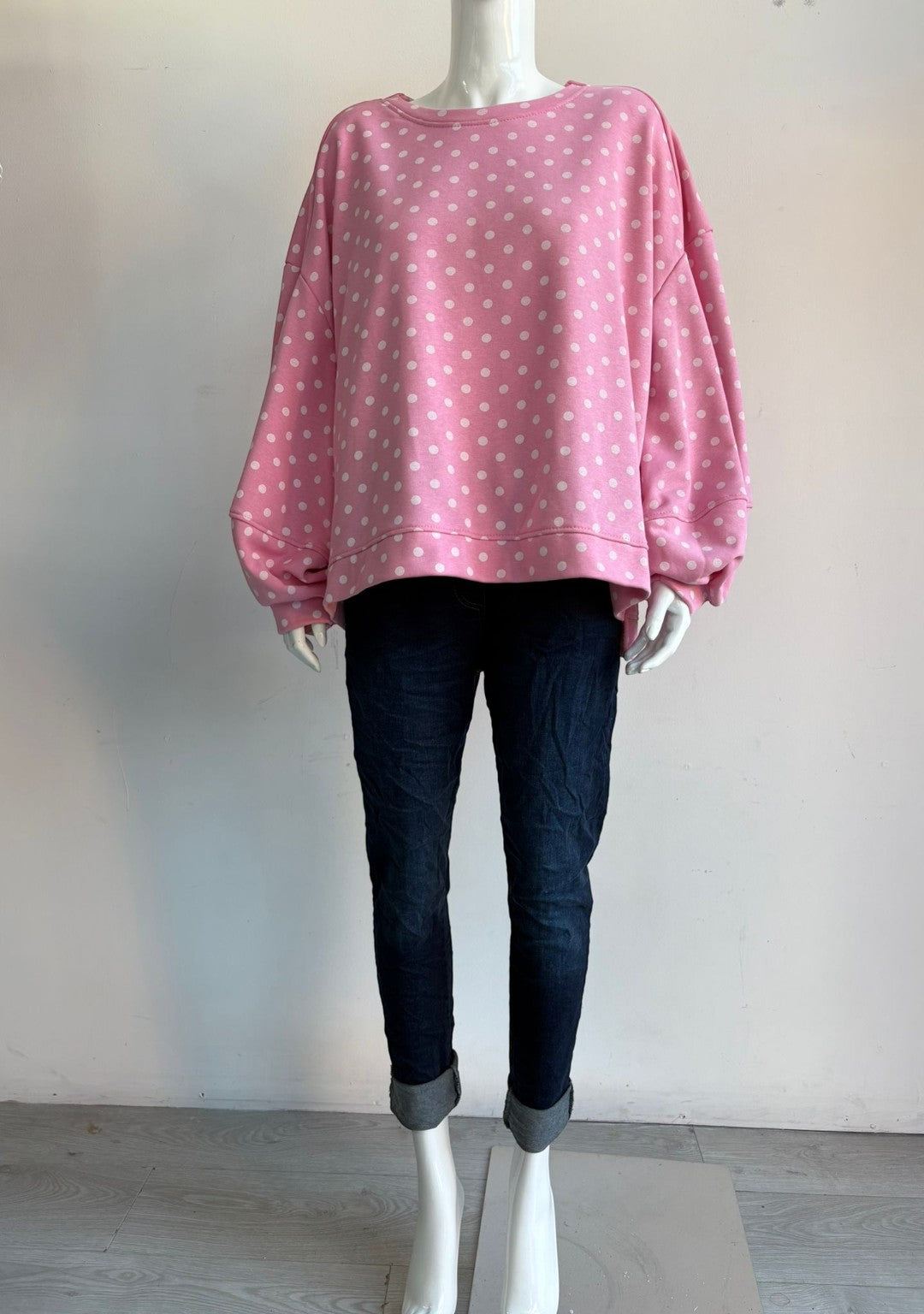 Made in Italy Balloon Sleeve Polka dot Sweat Top