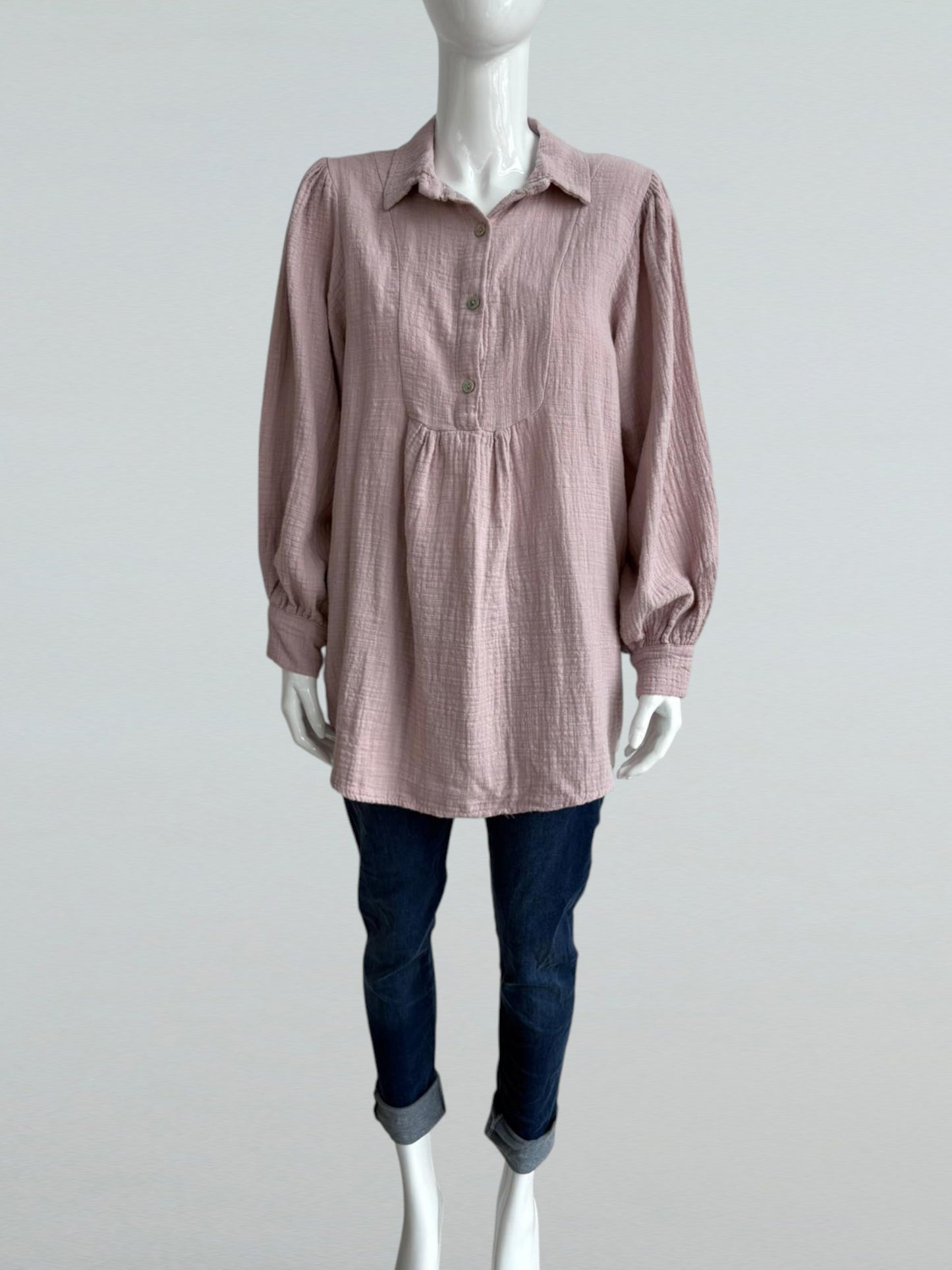 Cotton Smock button Neck Shirt
