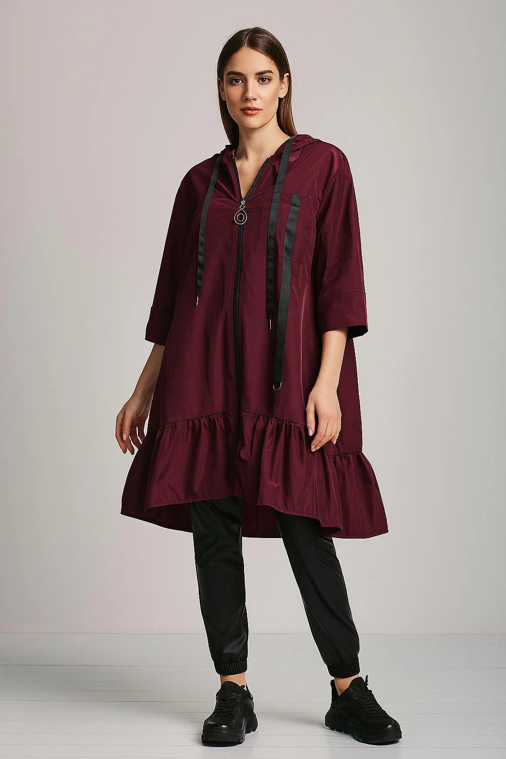 Made in Italy Frill Bottom Hooded Rain Mac