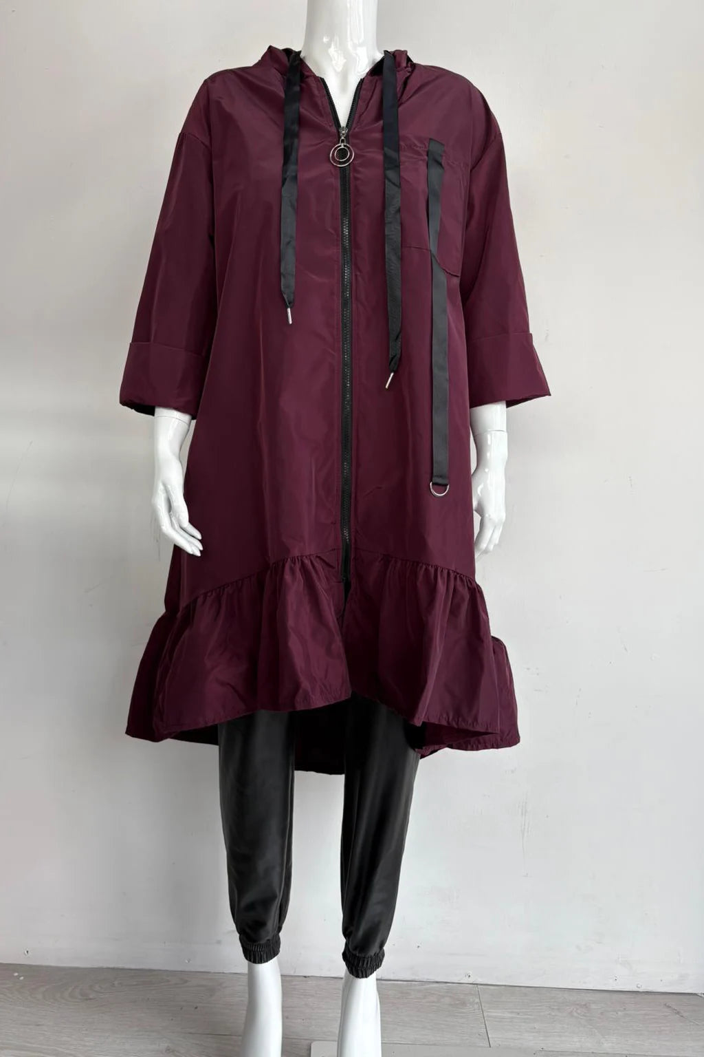 Made in Italy Frill Bottom Hooded Rain Mac
