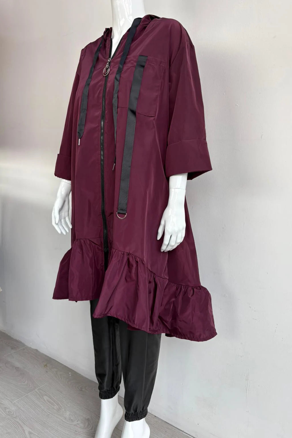 Made in Italy Frill Bottom Hooded Rain Mac