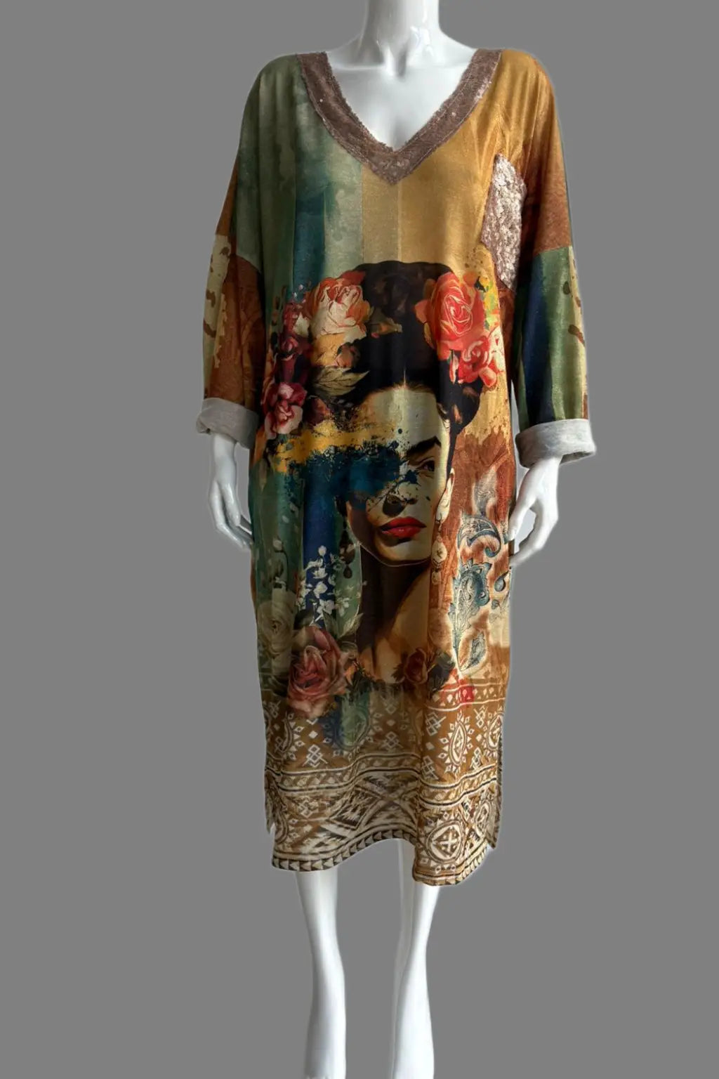Made in Italy V Neck Printed Dress