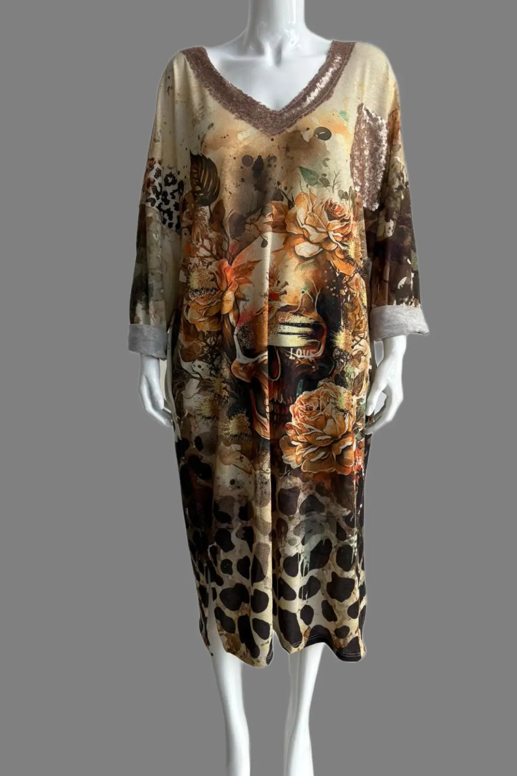 Made in Italy V Neck Printed Dress