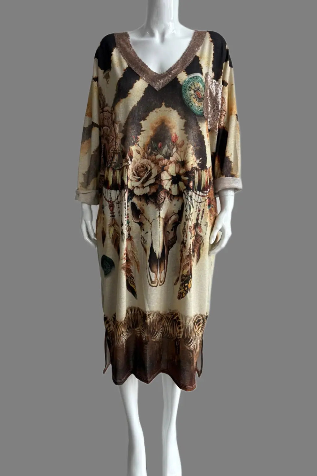 Made in Italy V Neck Printed Dress