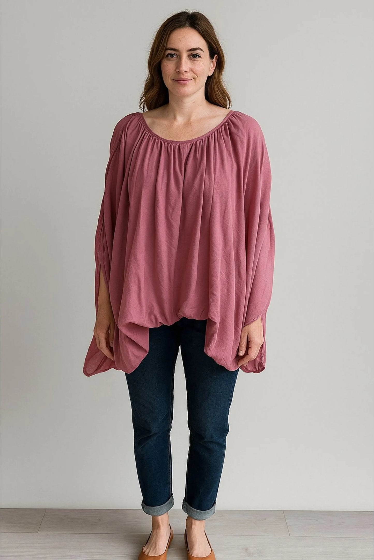 Cotton Puffball Drape Side Top Quirky