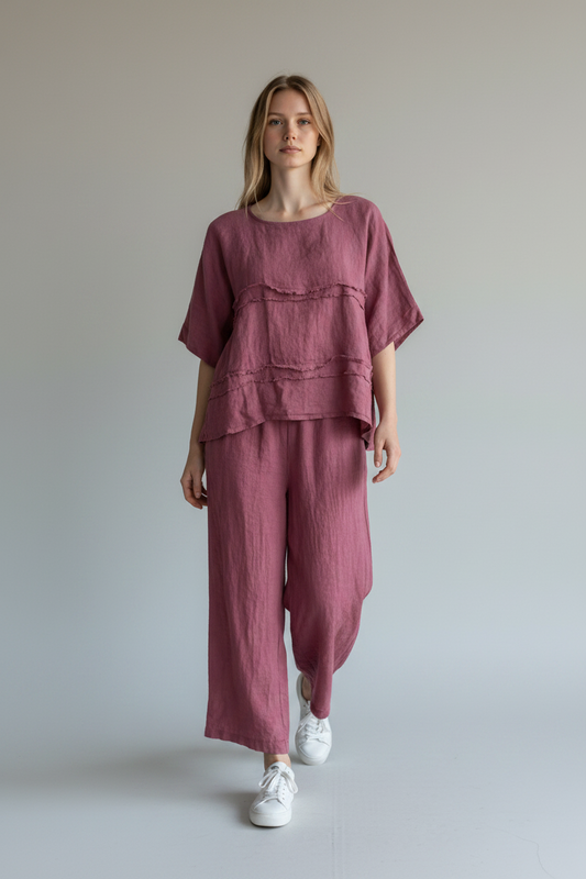 Made in Italy Linen Shirred Elastic Pant