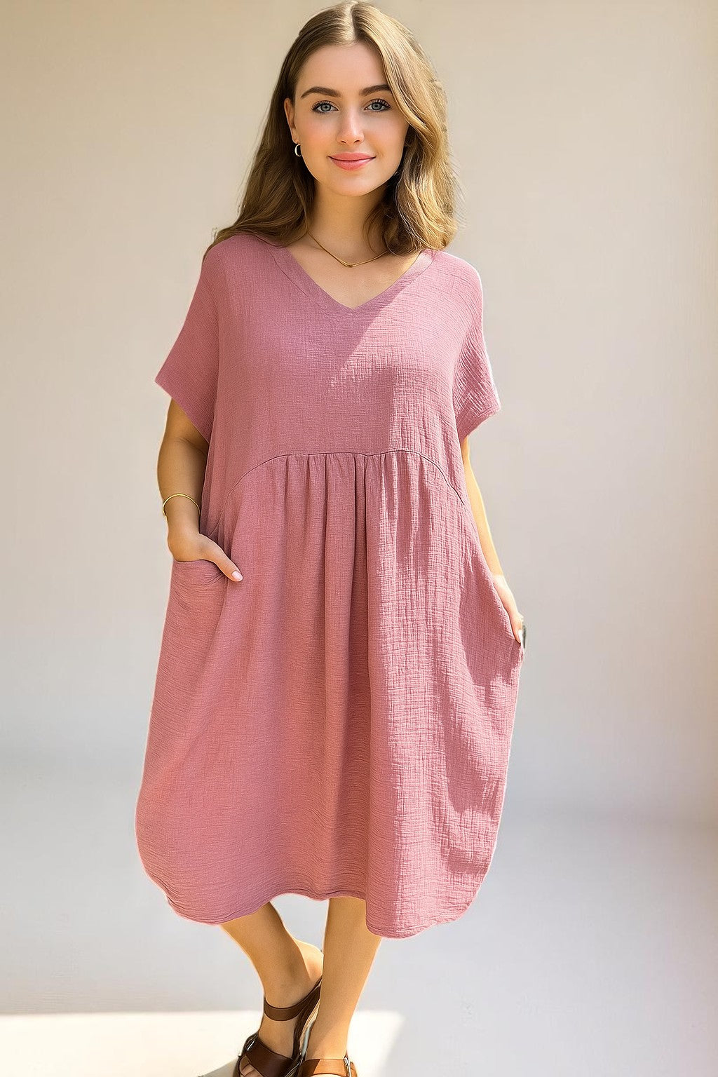 Pleated Cocoon Dress Lagenlook