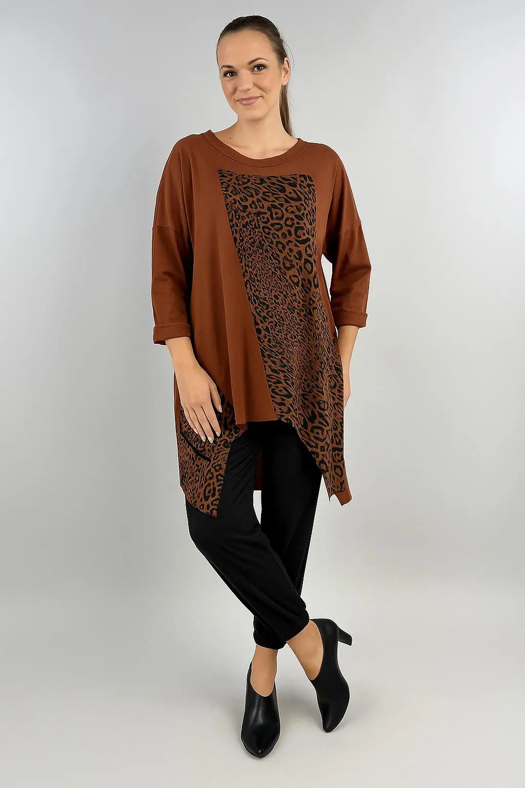 Made in Italy Leopard Trim Sweat Top