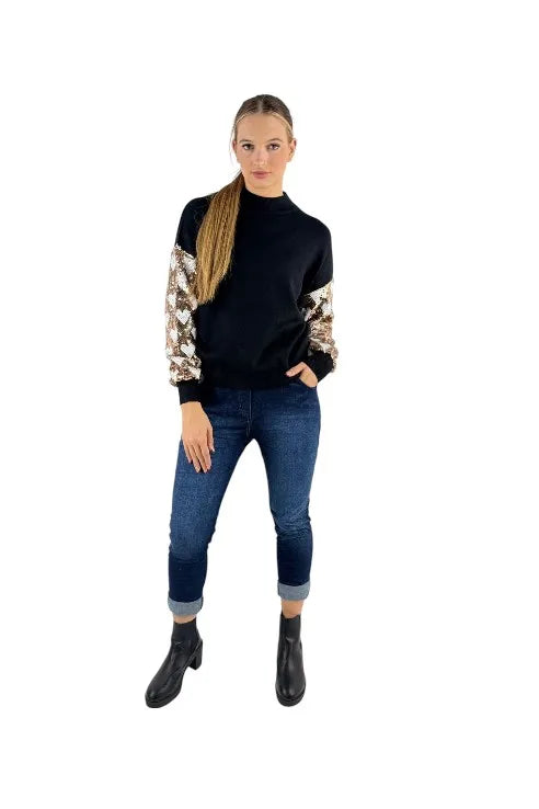 Sequin Sleeve Soft Knit Jumper (Top Seller in Winter - Now on Discount)
