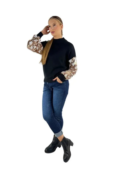 Sequin Sleeve Soft Knit Jumper