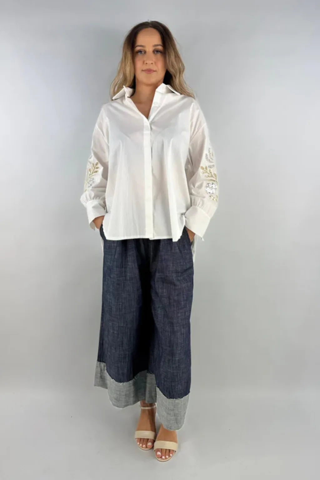 Made in Italy Embroided Sleeve Cotton Shirt
