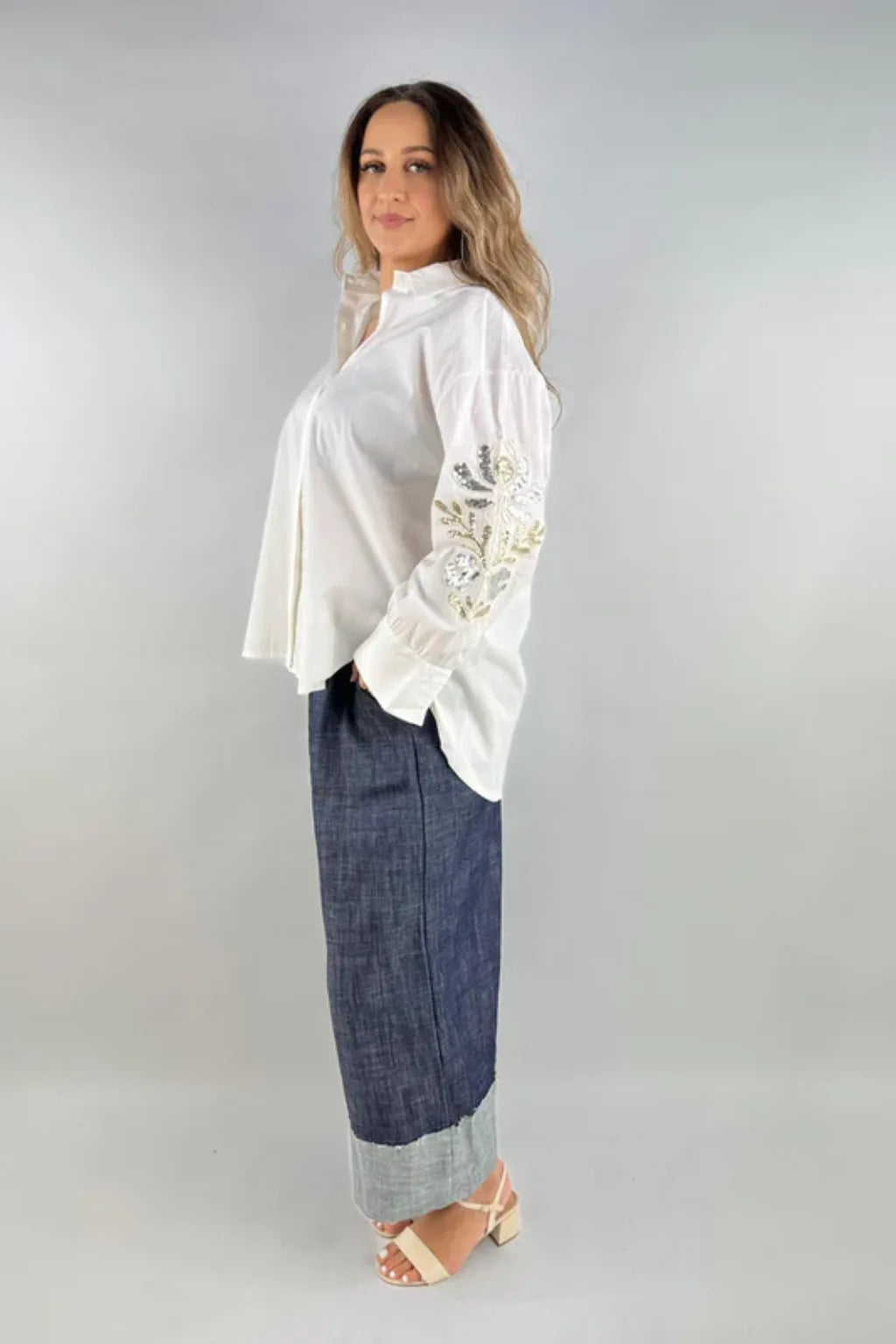 Made in Italy Embroided Sleeve Cotton Shirt