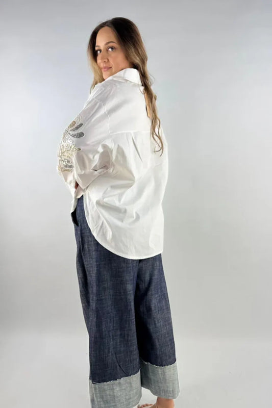 Made in Italy Embroided Sleeve Cotton Shirt