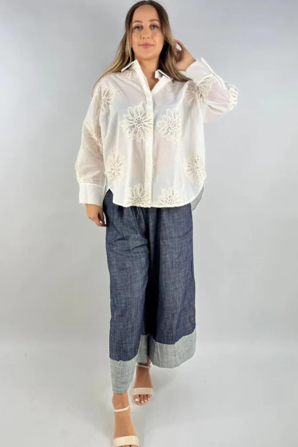 Made in Italy Sequin Embroided Cotton Shirt