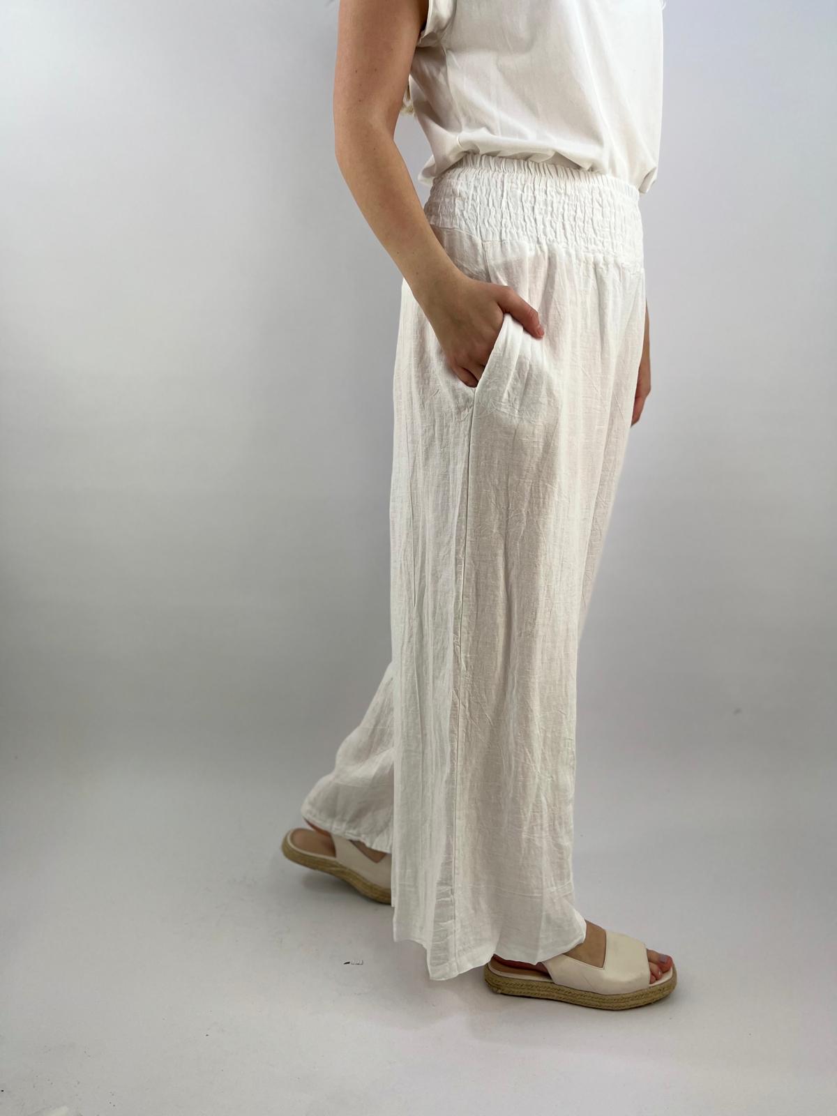 Made in Italy Linen Shirred Elasticated Palazzo Pant