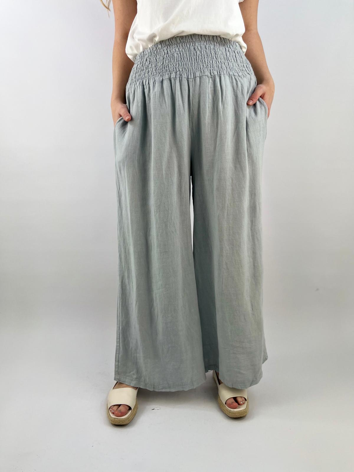 Made in Italy Linen Shirred Elasticated Palazzo Pant