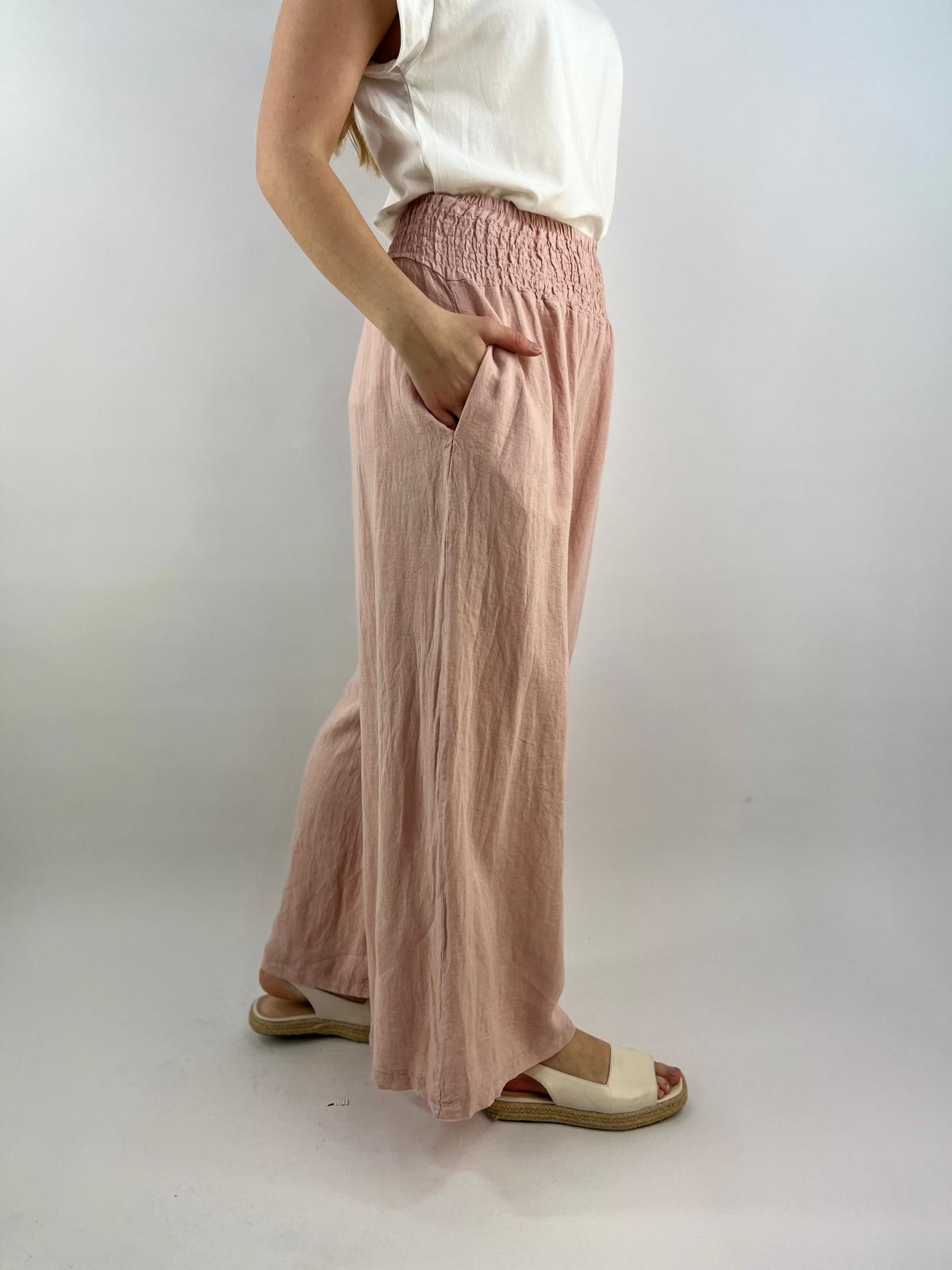 Made in Italy Linen Shirred Elasticated Palazzo Pant