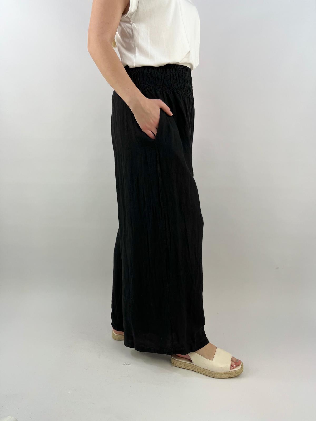 Made in Italy Linen Shirred Elasticated Palazzo Pant