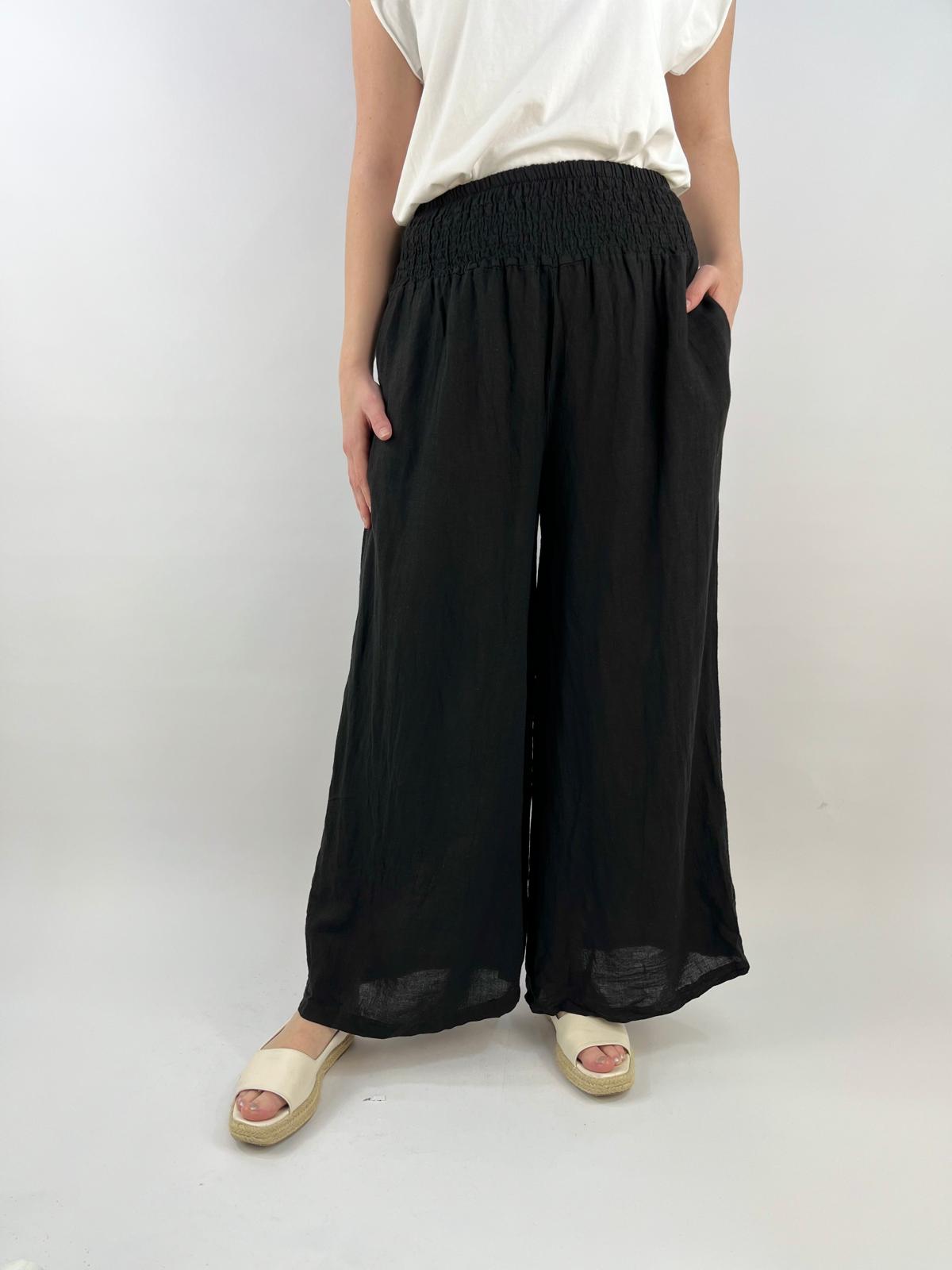 Made in Italy Linen Shirred Elasticated Palazzo Pant