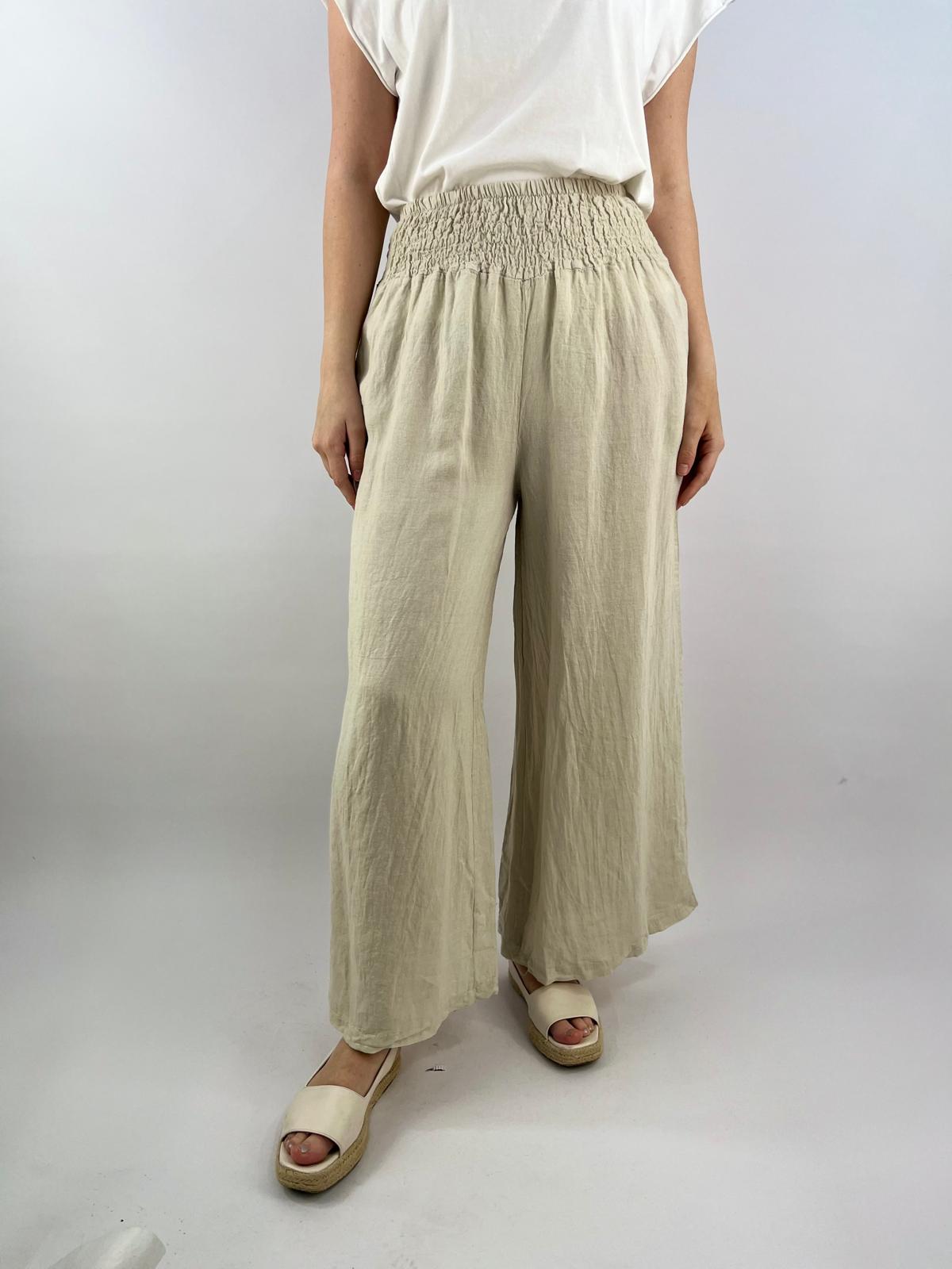 Made in Italy Linen Shirred Elasticated Palazzo Pant