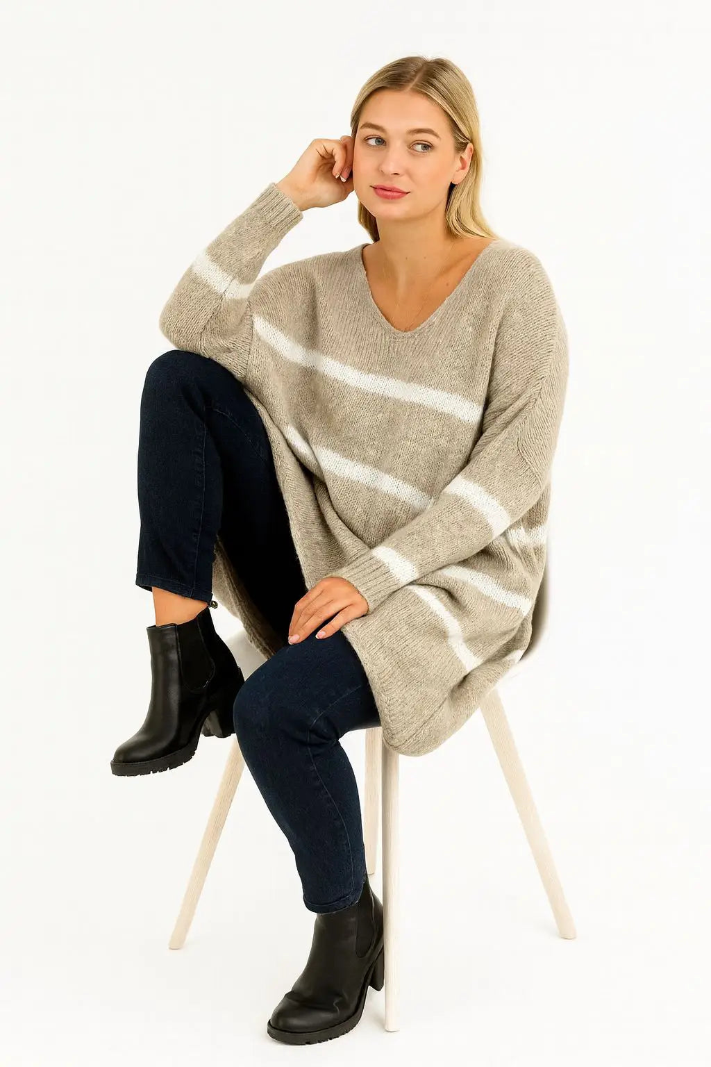 Wool Stripe Knitted Slouch Jumper