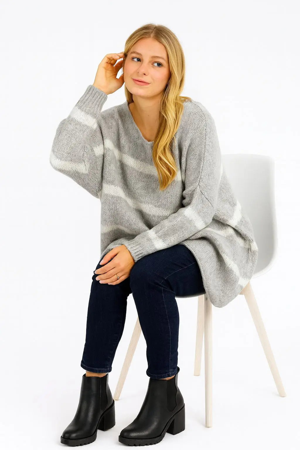 Wool Stripe Knitted Slouch Jumper