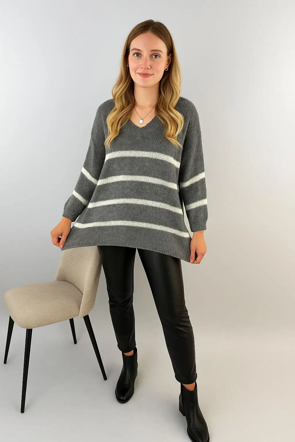 Wool Stripe Knitted Slouch Jumper