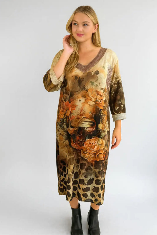 Made in Italy V Neck Printed Dress