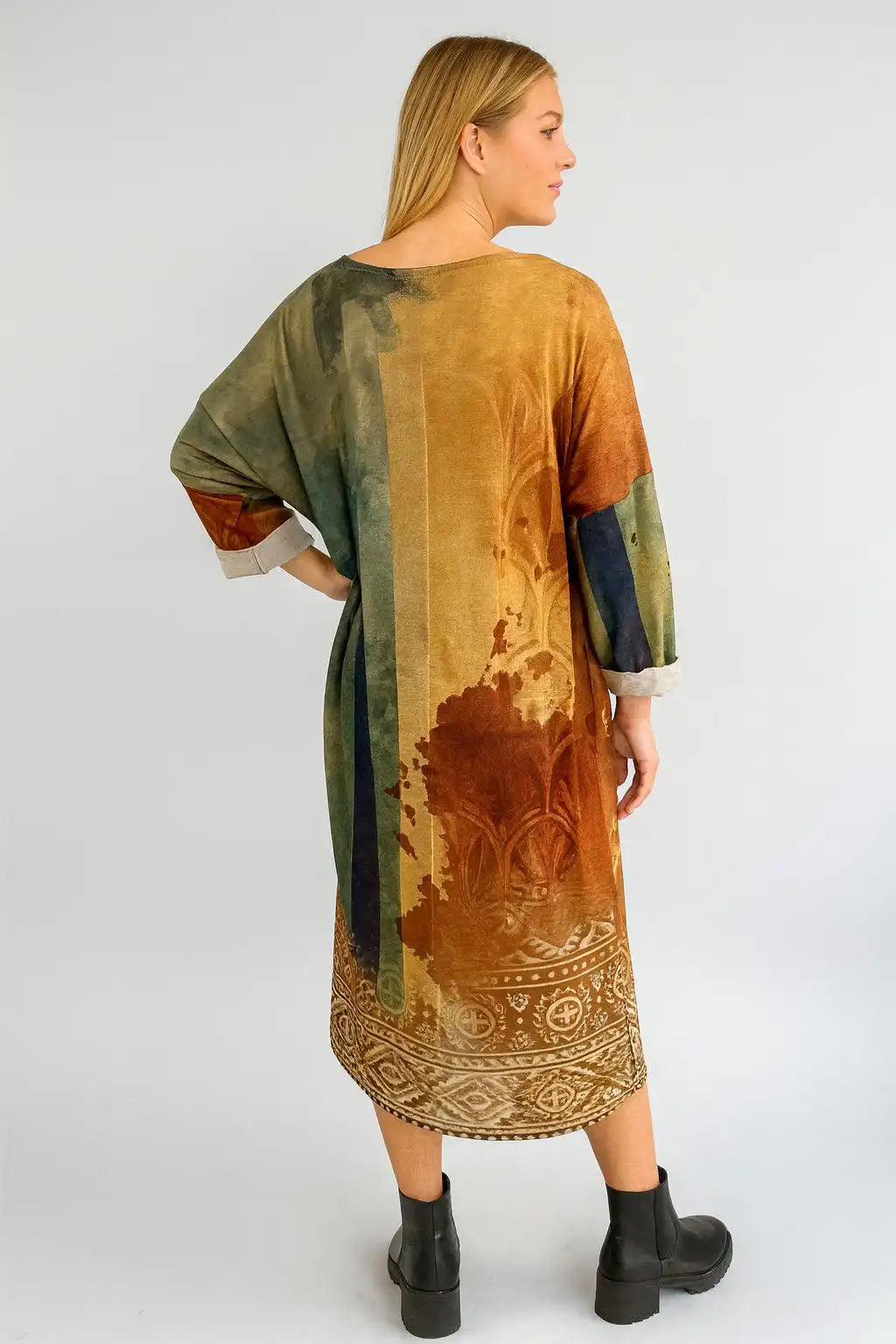 Made in Italy V Neck Printed Dress