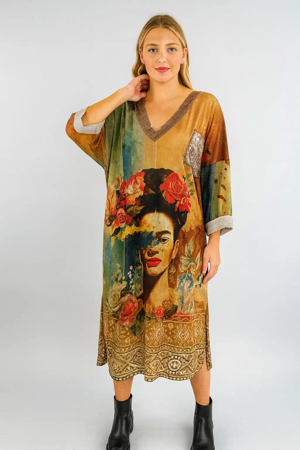 Made in Italy V Neck Printed Dress