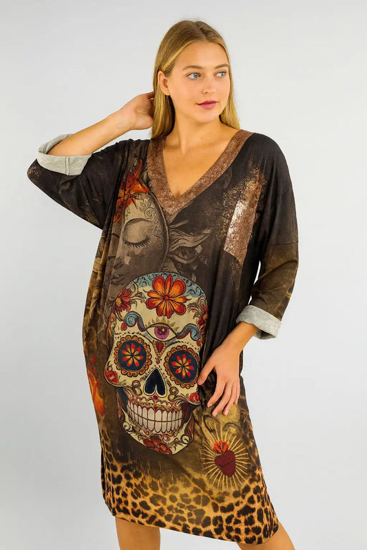 Made in Italy V Neck Printed Dress